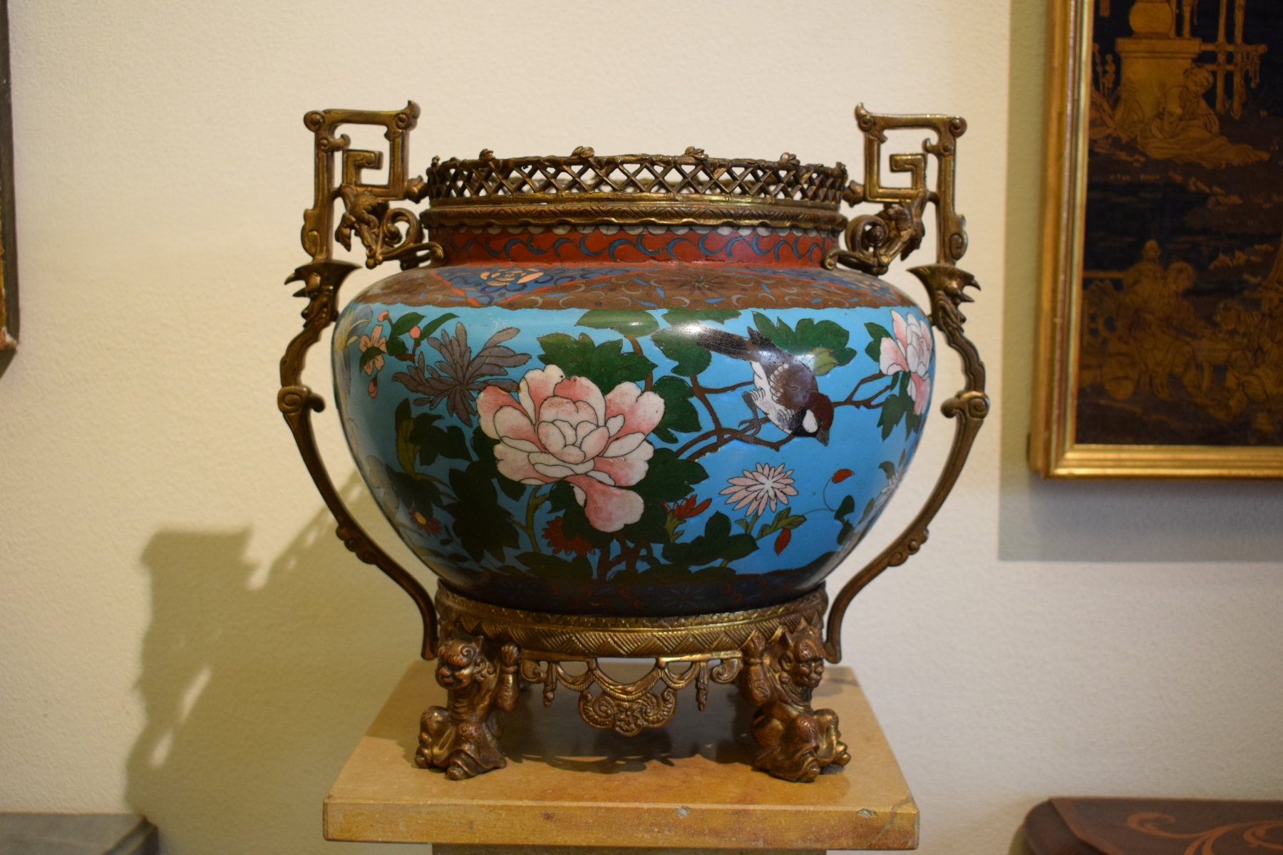 Vaso cloisonné montato su bronzo dorato, Francia XIX secolo